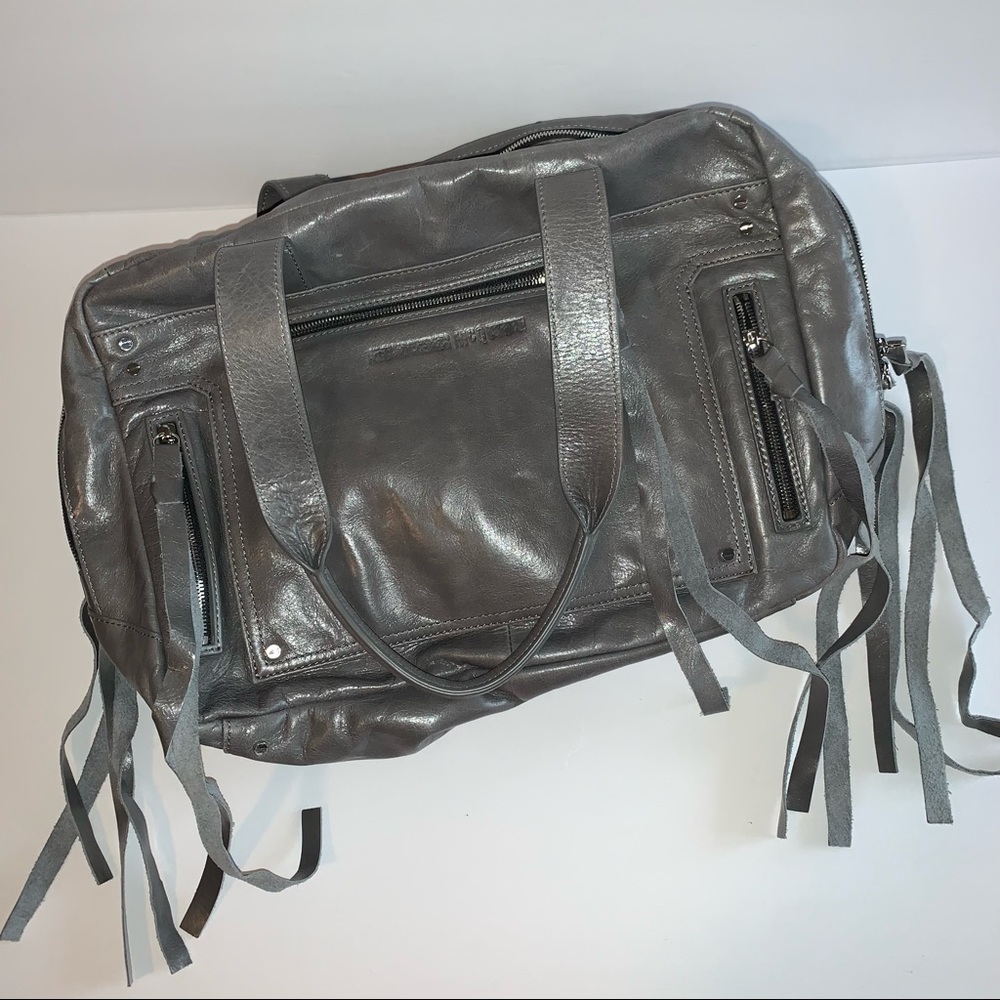 McQ Alexander McQueen Gray Leather Loveless Purse